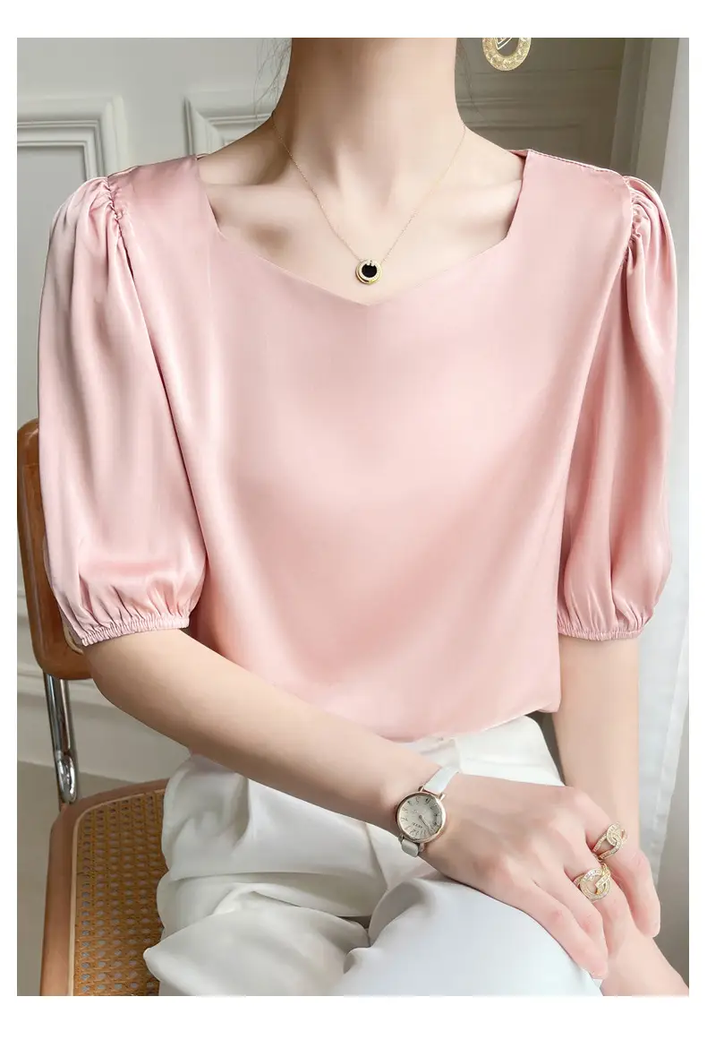 Women's White Chiffon T-Sleeve Top 2023 Summer — feature 34