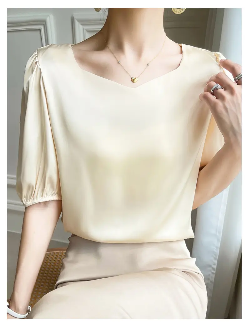 Women's White Chiffon T-Sleeve Top 2023 Summer — feature 37