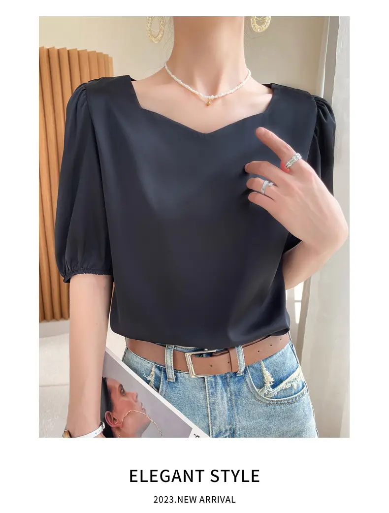 Women's White Chiffon T-Sleeve Top 2023 Summer — feature 43