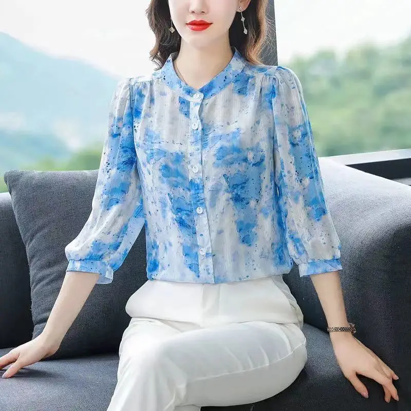 Women's Green Floral 7Pc Sleeve Top Large - Image 5
