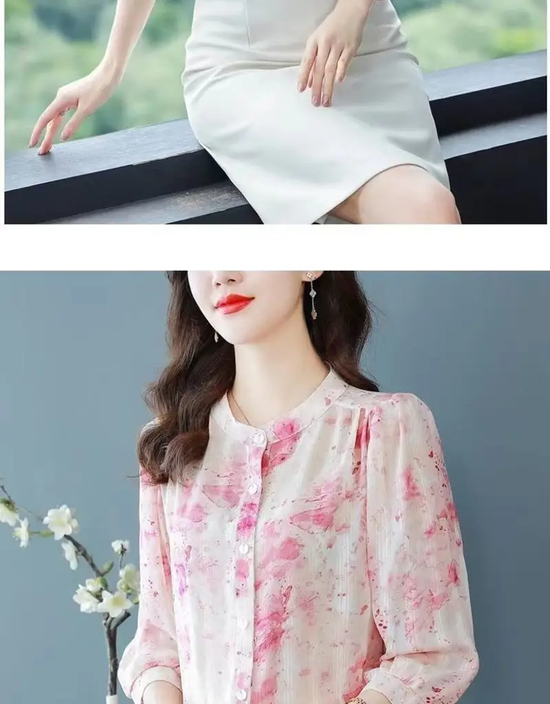 Women's Green Floral 7Pc Sleeve Top Large — feature 11