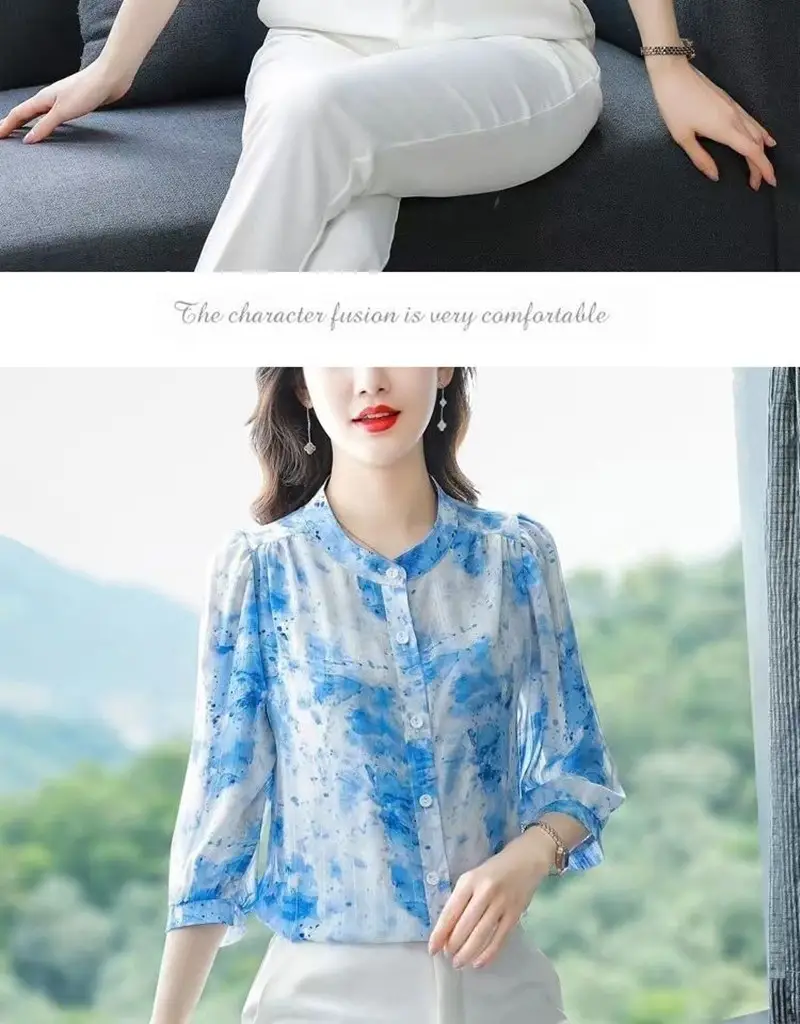 Women's Green Floral 7Pc Sleeve Top Large — feature 13
