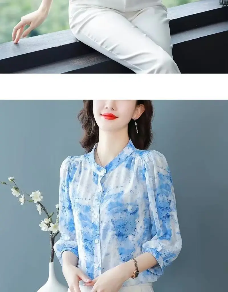 Women's Green Floral 7Pc Sleeve Top Large — feature 14