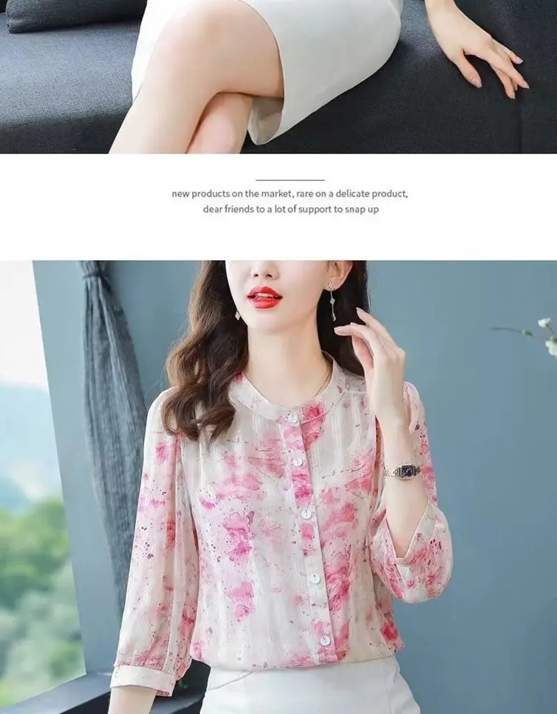 Women's Green Floral 7Pc Sleeve Top Large — feature 9