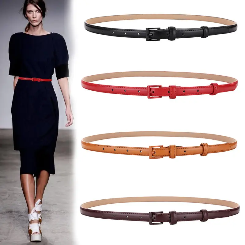 Women Genuine Leather Belt Coffee Color Thin Decorative Dress Belt - Image 6