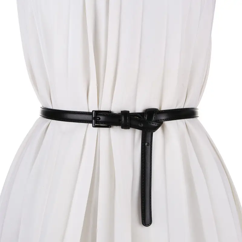 Women Genuine Leather Belt Coffee Color Thin Decorative Dress Belt - Image 8