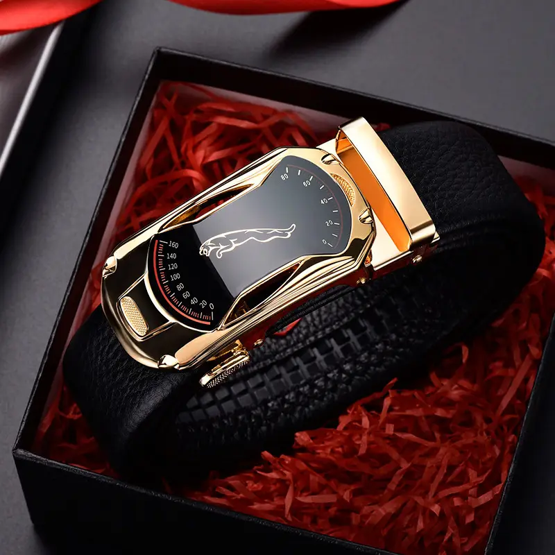 Men's Black Leather Belt with Silver Watch Band