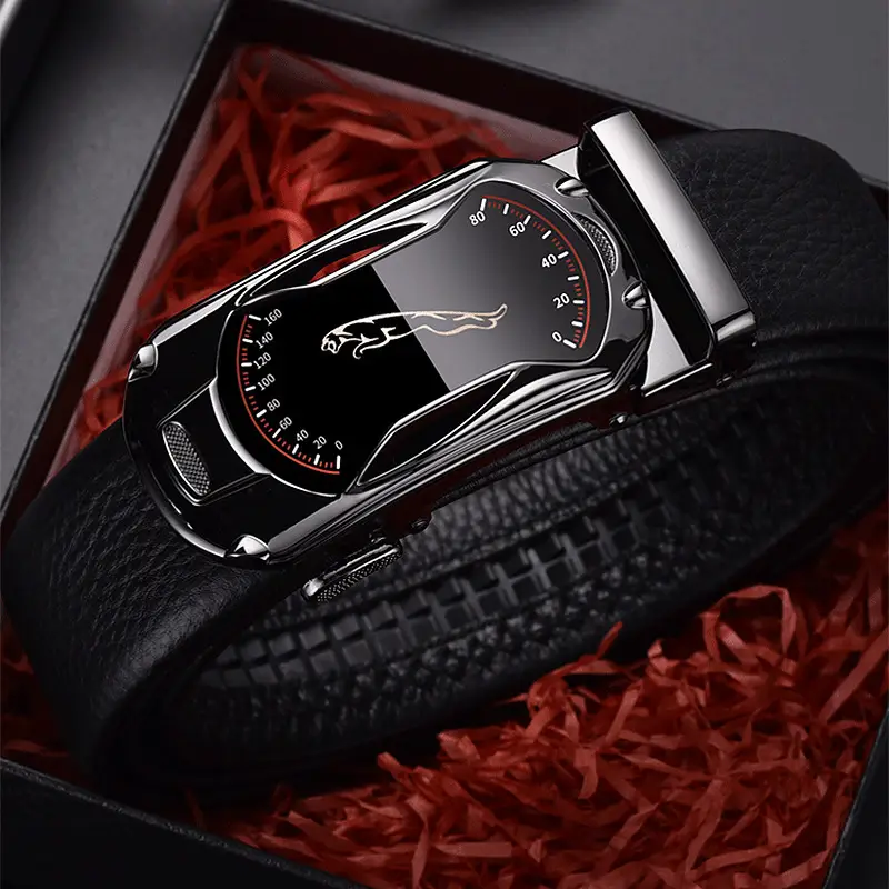 Men's Black Leather Belt with Silver Watch Band - Image 3