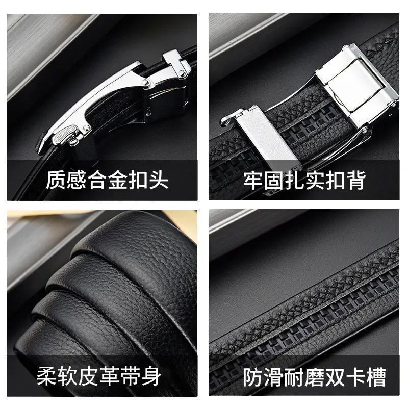 Men's Black Leather Belt with Silver Watch Band - Image 4