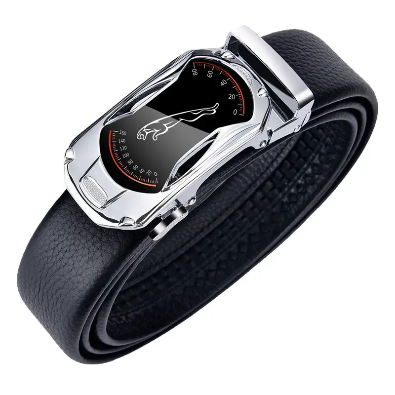 Men's Black Leather Belt with Silver Watch Band - Image 5