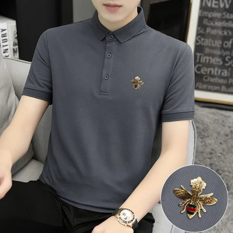 Men's White Polo Shirt with Little Bee Embroidery