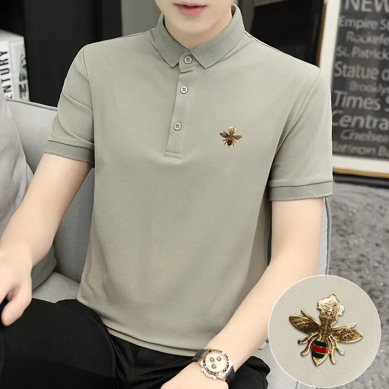 Men's White Polo Shirt with Little Bee Embroidery