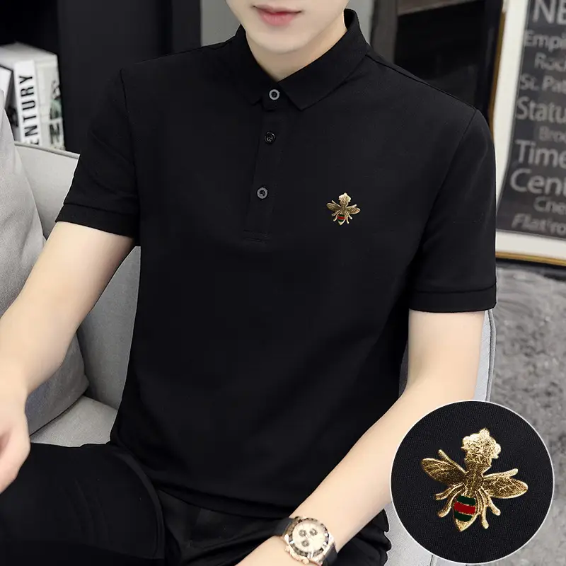 Men's White Polo Shirt with Little Bee Embroidery