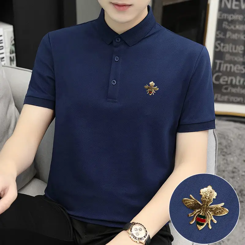 Men's White Polo Shirt with Little Bee Embroidery
