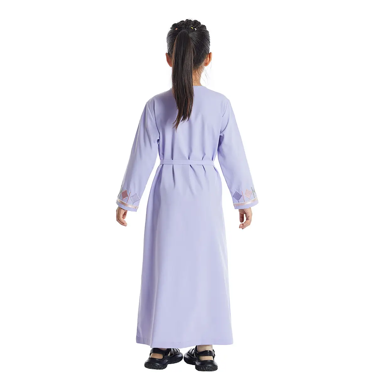 Embrroided Girls Dress Light Purple Long Sleeve