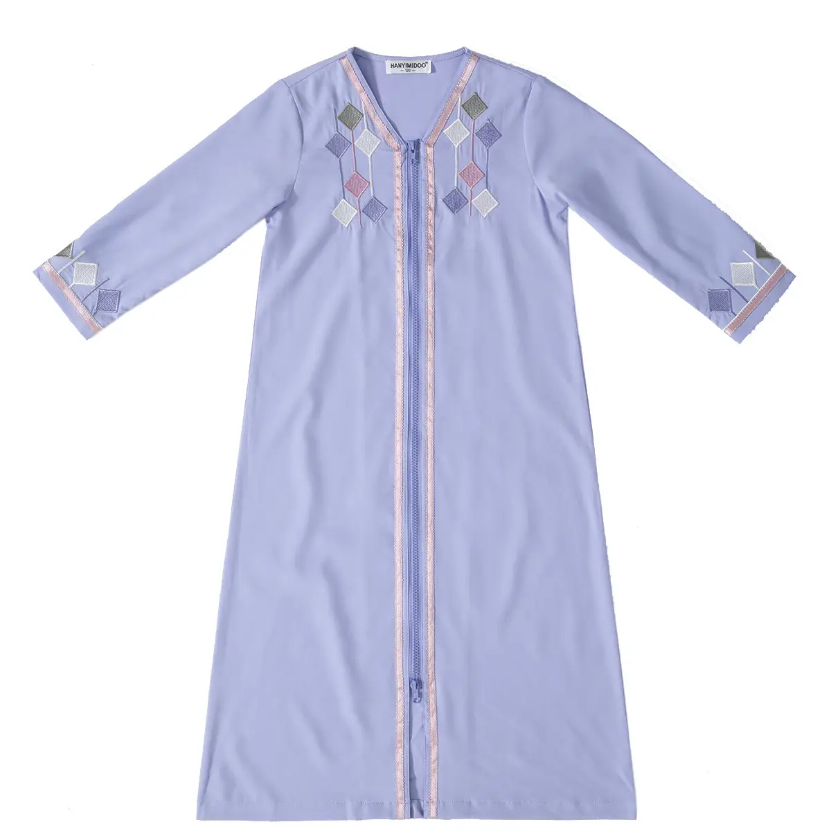 Embrroided Girls Dress Light Purple Long Sleeve