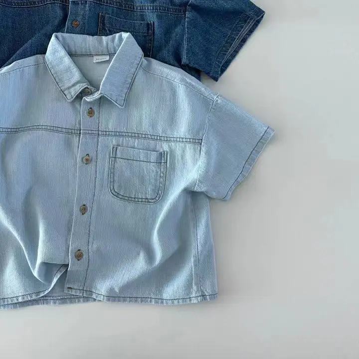 Light Blue Denim Pocket Shirt for Boys Girls Summer - Image 4