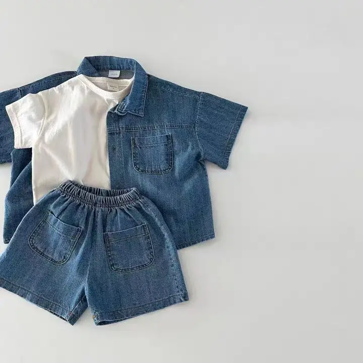 Light Blue Denim Pocket Shirt for Boys Girls Summer - Image 2