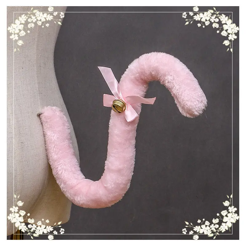Black Faux Fur Cat Ears Bell Headband Set - Image 6