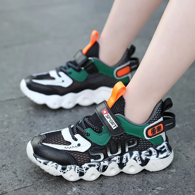 Boys' Mesh Running Shoes Black Green 2025 Summer - Image 6