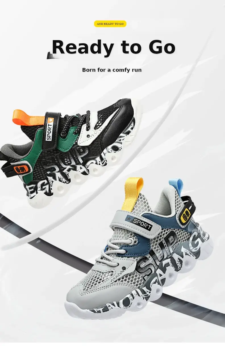 Boys' Mesh Running Shoes Black Green 2025 Summer โ feature 1