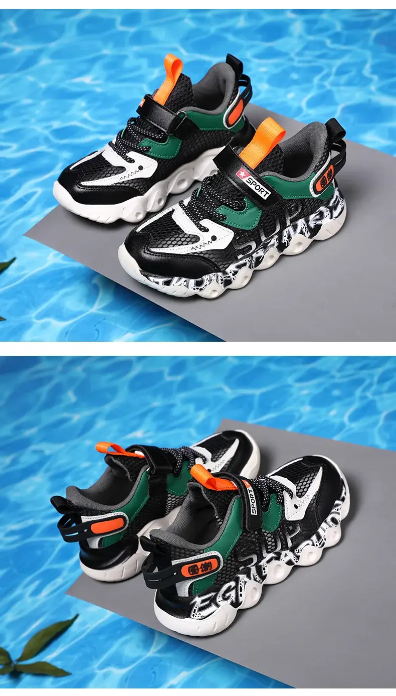 Boys' Mesh Running Shoes Black Green 2025 Summer โ feature 18