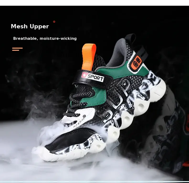 Boys' Mesh Running Shoes Black Green 2025 Summer โ feature 4