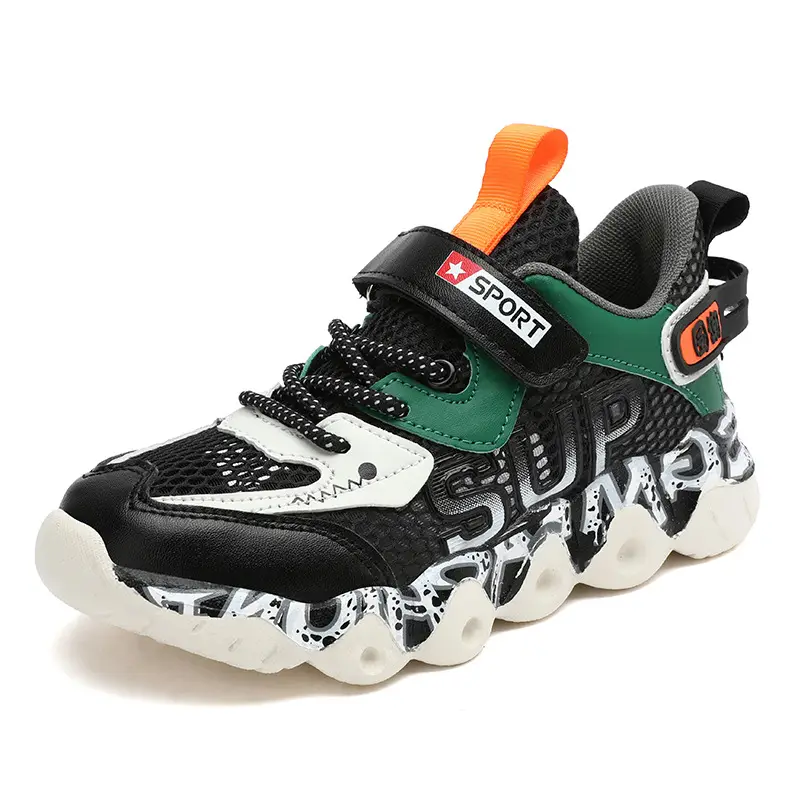 Boys' Mesh Running Shoes Black Green 2025 Summer - Image 2