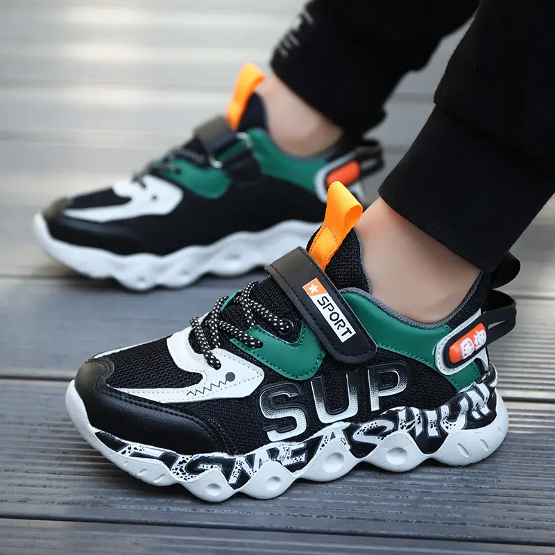 Boys' Mesh Running Shoes Black Green 2025 Summer - Image 4