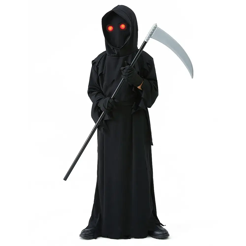 Halloween Scythe Costume for Kids with Red Eyes - Image 9