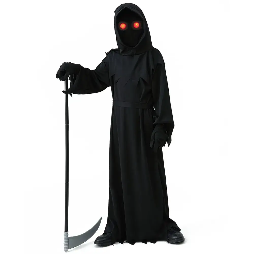 Halloween Scythe Costume for Kids with Red Eyes - Image 5
