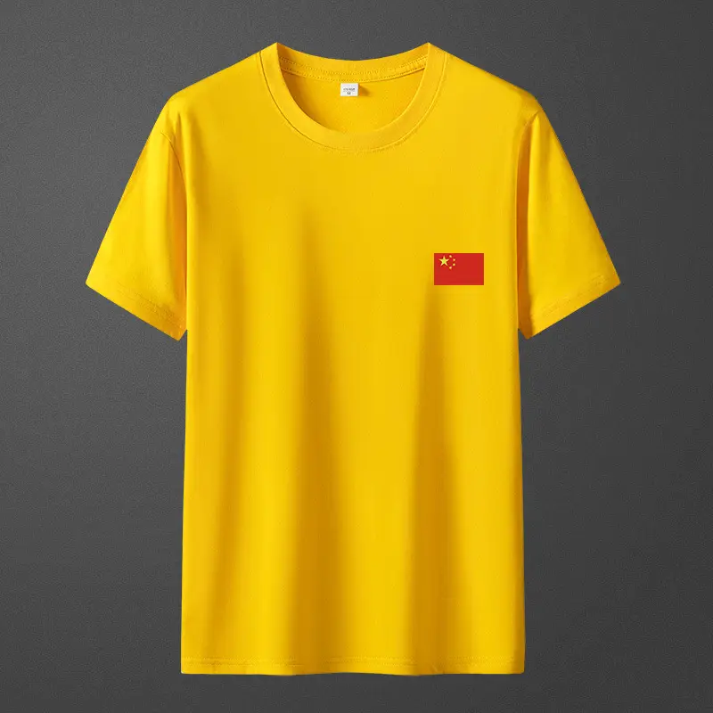 Men China Flag Yellow T-Shirt Grey Round Neck - Image 9