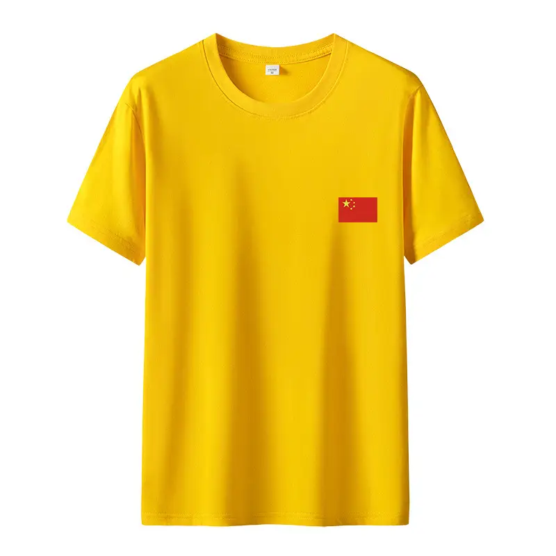 Men China Flag Yellow T-Shirt Grey Round Neck - Image 3