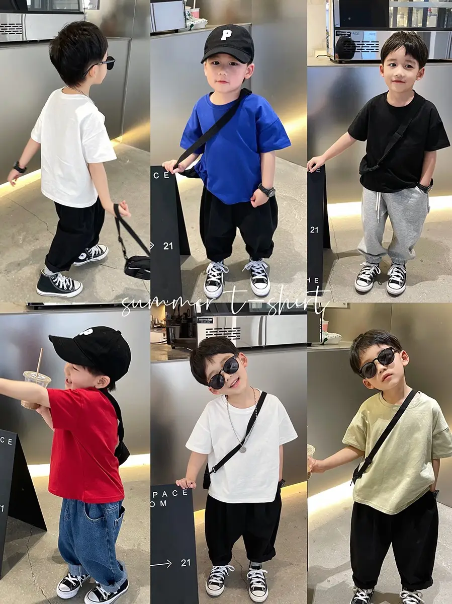 Boys T-Shirt Black Short Sleeve Pure Cotton Summer — feature 5