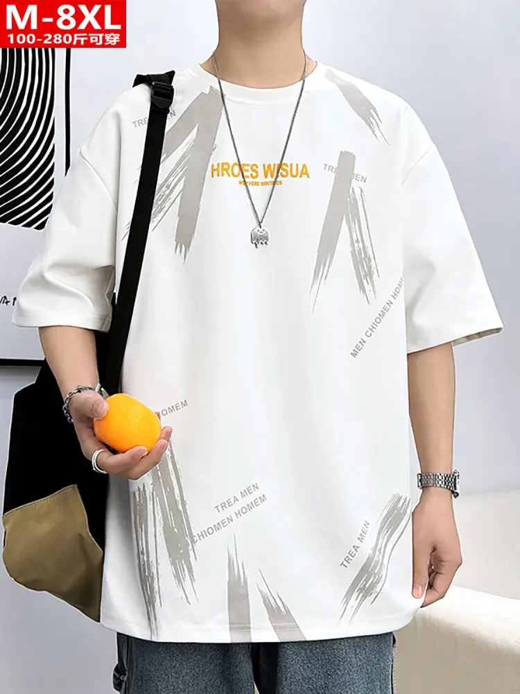 Men Printed T-Shirt Fat Plus Size Loose Sleeve Summer - Image 5