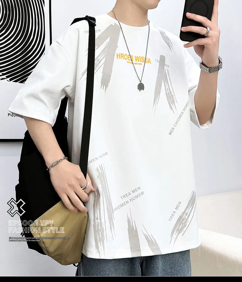 Men Printed T-Shirt Fat Plus Size Loose Sleeve Summer — feature 10