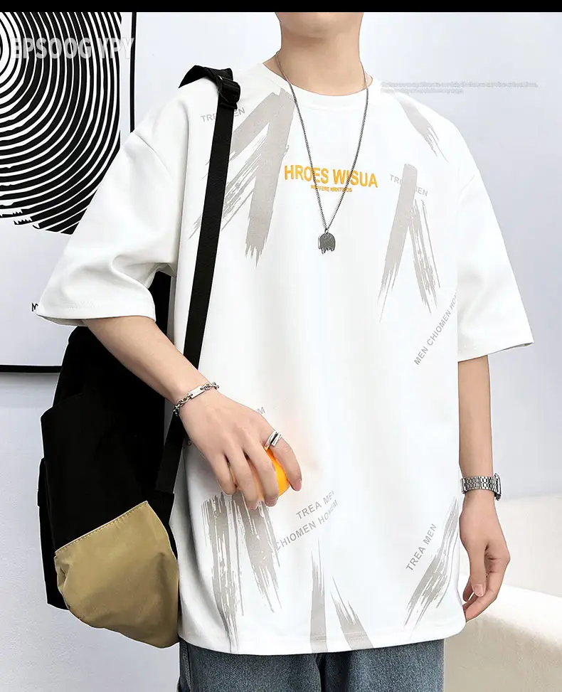 Men Printed T-Shirt Fat Plus Size Loose Sleeve Summer — feature 11
