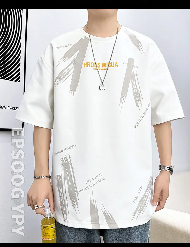 Men Printed T-Shirt Fat Plus Size Loose Sleeve Summer — feature 12
