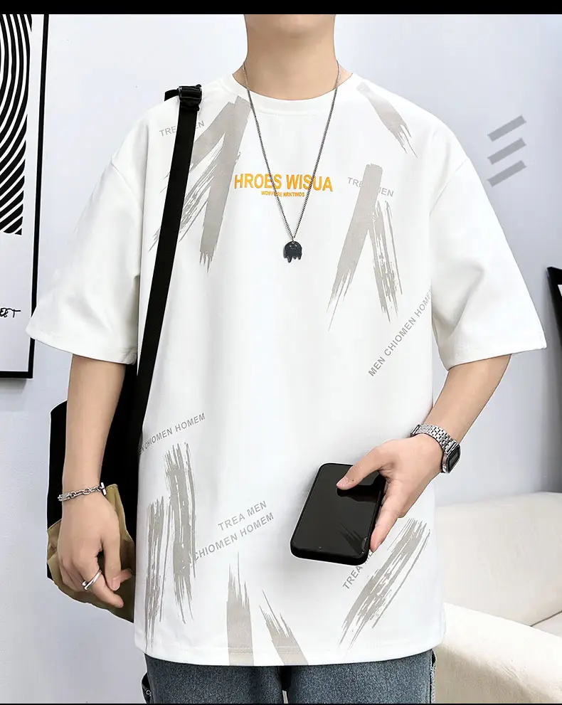 Men Printed T-Shirt Fat Plus Size Loose Sleeve Summer — feature 13