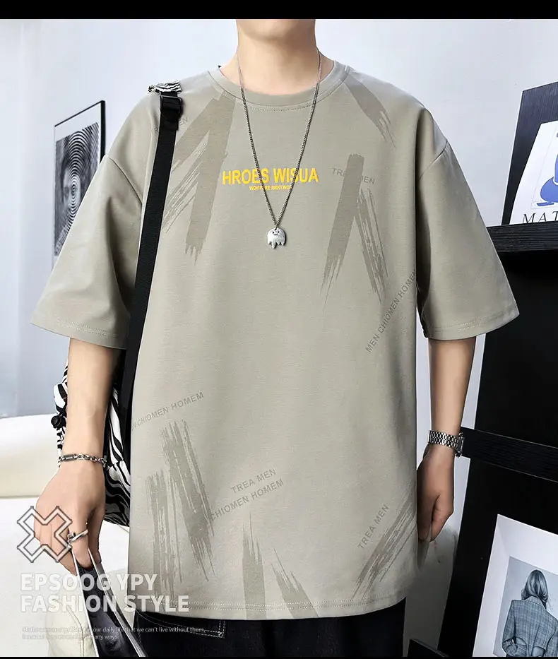 Men Printed T-Shirt Fat Plus Size Loose Sleeve Summer — feature 14
