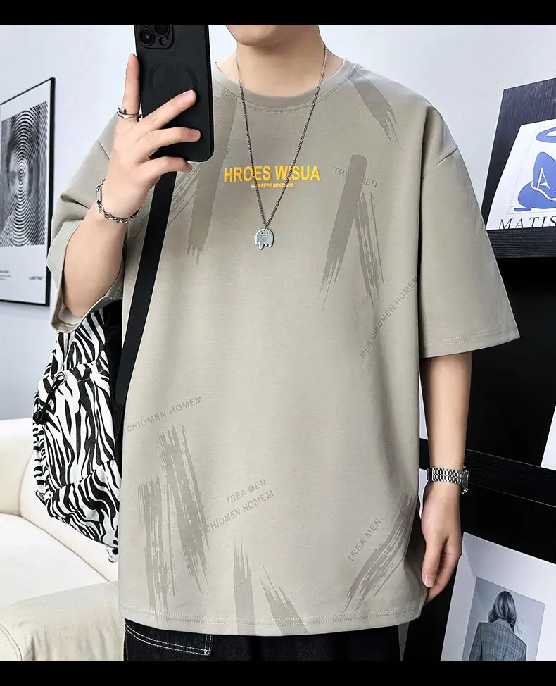 Men Printed T-Shirt Fat Plus Size Loose Sleeve Summer — feature 16
