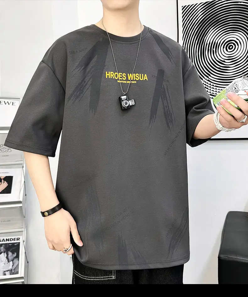 Men Printed T-Shirt Fat Plus Size Loose Sleeve Summer — feature 18