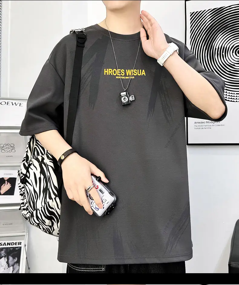 Men Printed T-Shirt Fat Plus Size Loose Sleeve Summer — feature 19