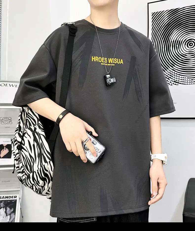 Men Printed T-Shirt Fat Plus Size Loose Sleeve Summer — feature 20