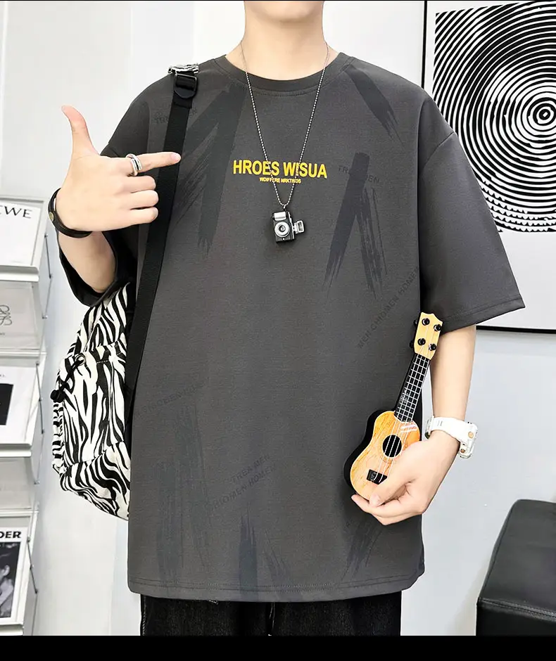 Men Printed T-Shirt Fat Plus Size Loose Sleeve Summer — feature 21