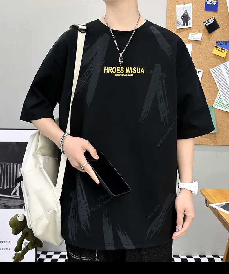 Men Printed T-Shirt Fat Plus Size Loose Sleeve Summer — feature 22