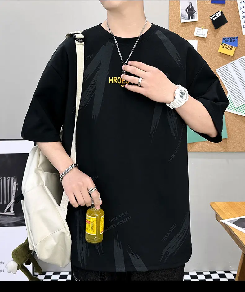 Men Printed T-Shirt Fat Plus Size Loose Sleeve Summer — feature 23