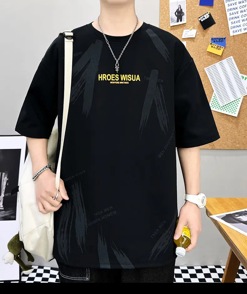 Men Printed T-Shirt Fat Plus Size Loose Sleeve Summer — feature 24