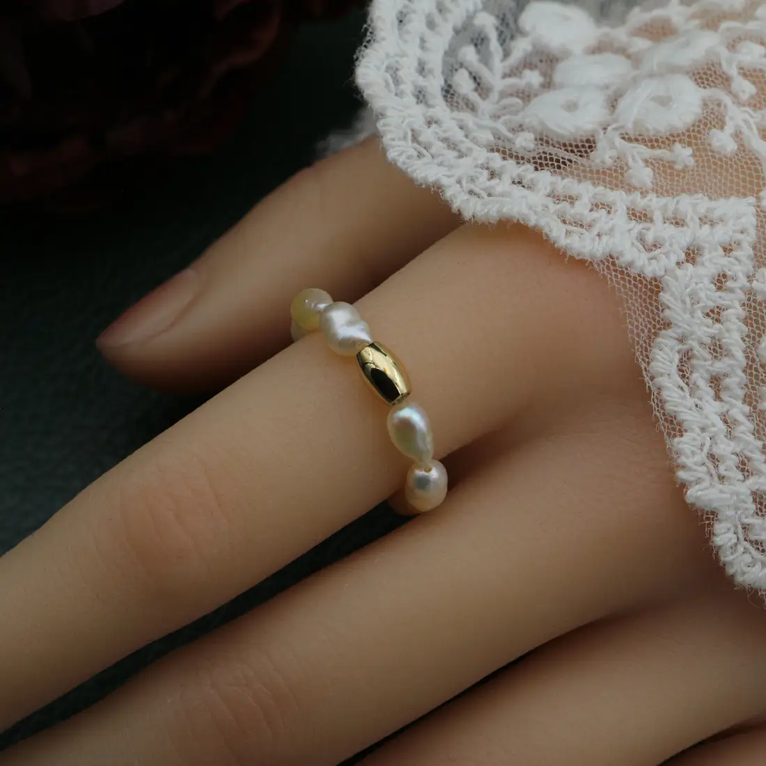 Natural Fresh Water Pearl Elastic Ring for Women - Image 3