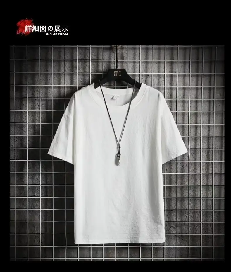 Men Linen Crew Neck T-Shirt Grey Short Sleeve — feature 6